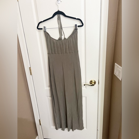 AllSaints Ara Ada Halter High Low Olive Green Exotic Back Tie Sleeveless Dress - Picture 5 of 7